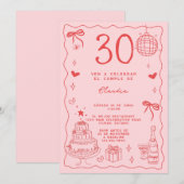 Spaanse Retro Quirky Rood Roze 30ste Verjaardag Kaart (Voorkant / Achterkant)