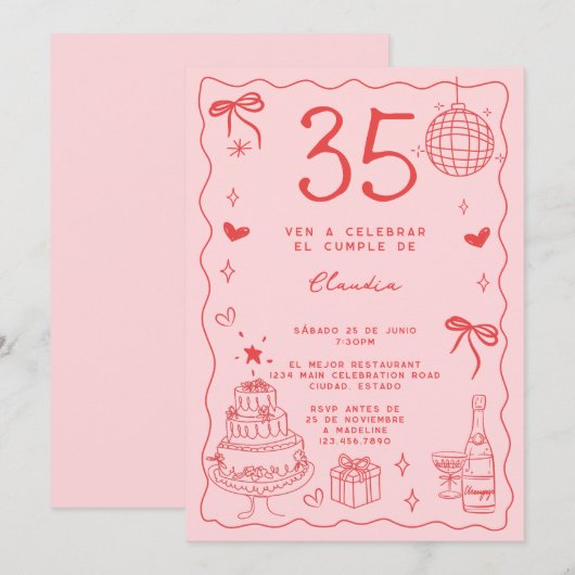 Spaanse Retro Quirky Rood Roze 35ste Verjaardag Kaart (Voorkant / Achterkant)