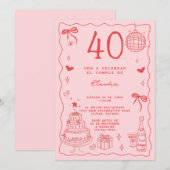 Spaanse Retro Quirky Rood Roze 40ste Verjaardag Kaart (Voorkant / Achterkant)