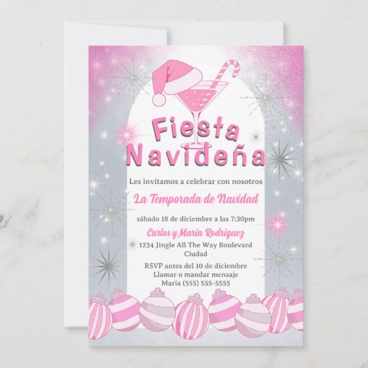 Spaanse Retro Roze Fiesta Navideña Kerstfeest Kaart (Voorkant)