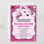 Spaanse Retro Roze Glitter Schaatsen Meisje Verjaa Kaart (Voorkant)