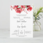 Spaanse rode bloem bruiloft uitnodiging (Staand voorkant)