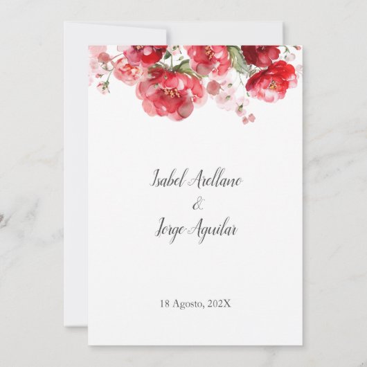 Spaanse rode bloem bruiloft uitnodiging (Achterkant)
