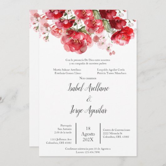 Spaanse rode bloem bruiloft uitnodiging (Voorkant / Achterkant)
