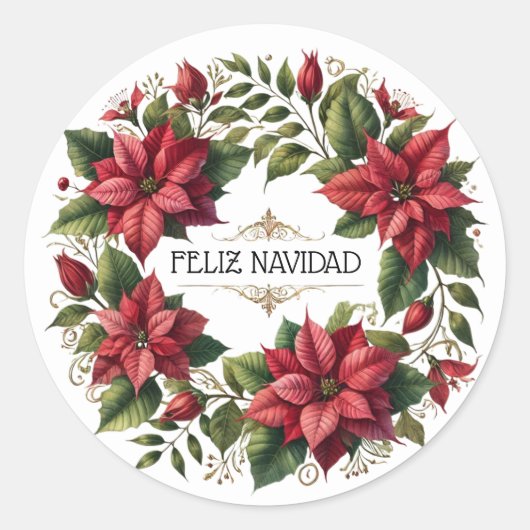 Spaanse rode poinsettia Feliz Navidad Kerstmis Ronde Sticker (Voorkant)