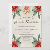Spaanse Rode Poinsettias Posada Navideña Kerstmis Kaart (Voorkant)