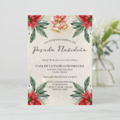 Spaanse Rode Poinsettias Posada Navideña Kerstmis Kaart (Staand voorkant)