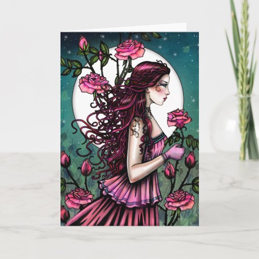 Spaanse Roos Fantasie Maagd Fee Kunst Kaart (Voorkant)