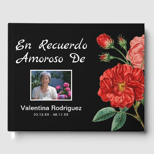 Spaanse rouwherinnering | Rode bloemen Gastenboek (Voorkant)