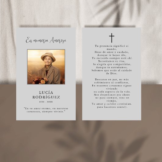 Spaanse rouwkaart met foto en gebed visitekaartje