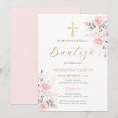 Spaanse Roze Bloem Doop Meisje Kaart (Voorkant / Achterkant)