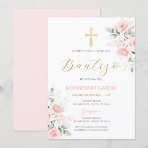 Spaanse Roze Bloem Doop Meisje Kaart