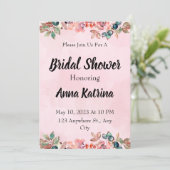 Spaanse roze bloem goedkope bruiloft uitnodigingen (Staand voorkant)