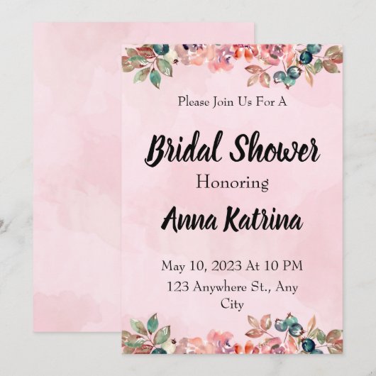 Spaanse roze bloem goedkope bruiloft uitnodigingen (Voorkant / Achterkant)