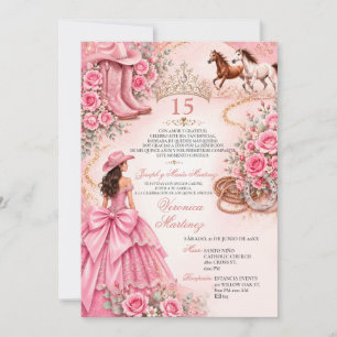 Spaanse Roze Bloemrijke Charro Prinses Sweet 15 Ja Kaart