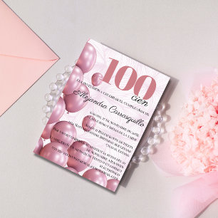 Spaanse Roze Blush Bloem Ballonnen 100ste Verjaard Kaart