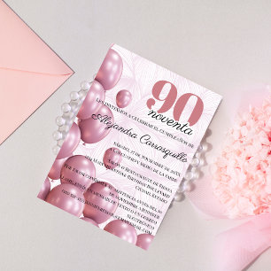 Spaanse Roze Blush Bloem Ballonnen 90ste Verjaarda Kaart