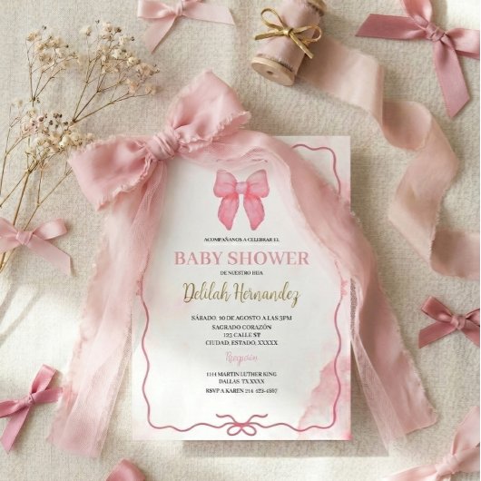 Spaanse roze blush coquette babyshower uitnodiging