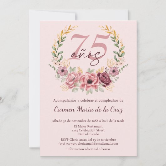 Spaanse Roze Elegant Bloemendansfeest ter ere van  Kaart (Voorkant)