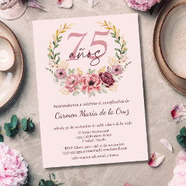 Spaanse Roze Elegant Bloemendecor 75ste Verjaardag Kaart