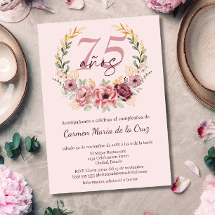 Spaanse Roze Elegant Bloemendecor 75ste Verjaardag Kaart