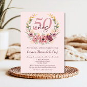 Spaanse Roze Elegante Bloemen 50ste Verjaardagsfee Kaart