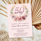 Spaanse Roze Elegante Bloemen 50ste Verjaardagsfee Kaart