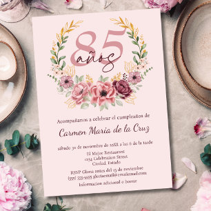Spaanse Roze Elegante Bloemen 85e Verjaardagsfeest Kaart