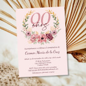 Spaanse Roze Elegante Bloemen 90ste Verjaardagsfee Kaart