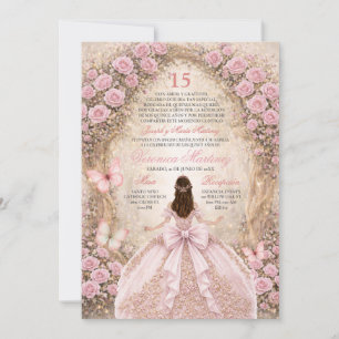 Spaanse Roze & Gouden Vlinder Sweet 15 Jaar Kaart