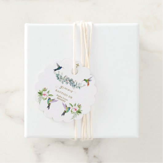 Spaanse Roze Hibiscus Bloemen Eucalyptus Doopfeest Bedankjes Labels (In situ)