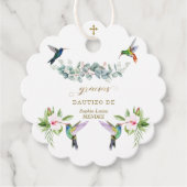 Spaanse Roze Hibiscus Bloemen Eucalyptus Doopfeest Bedankjes Labels (Voorkant)