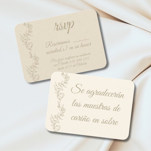 Spaanse RSVP Muestra de Cariño en Sobre Champagne Informatiekaartje