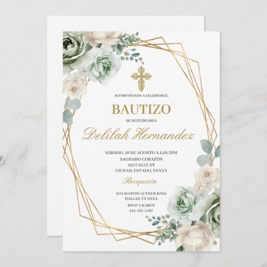 Spaanse salie groene bloemendoop kaart (Voorkant / Achterkant)