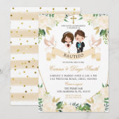 Spaanse Sibling Boy Girl Bautizo Invitacion Kaart (Voorkant / Achterkant)