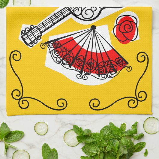 Spaanse Souvenirs Corners Tekst horizontaal Theedoek (Gevouwen)