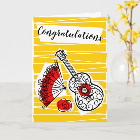 Spaanse Souvenirs Gefeliciteerd Inside Text Kaart (Gele Bloem)