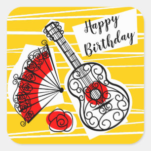 Spaanse Souvenirs Happy Birthday sticker vierkant