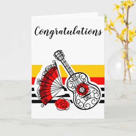 Spaanse Souvenirs Klassieke Stripe Gefeliciteerd Kaart (Gele Bloem)