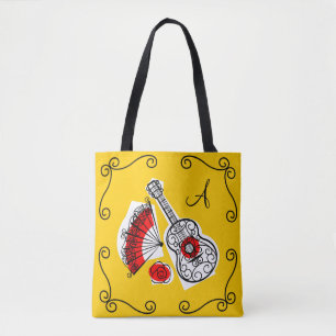 Spaanse Souvenirs monogram hoeken rood terug Tote Bag
