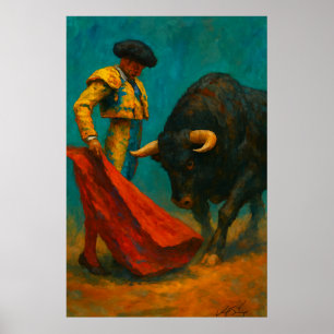 Spaanse Stiervechten Kunstprint – Matador en Stier Poster