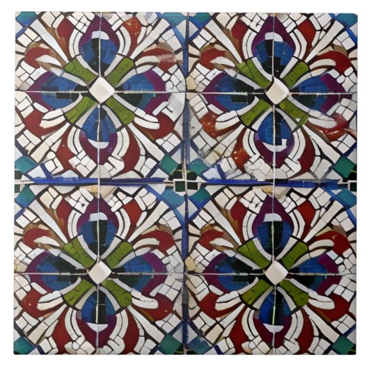 Spaanse stijl gesimuleerd mozaïek blauw rood groen tegeltje (Voorkant)