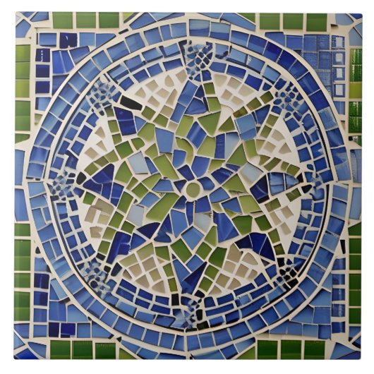 Spaanse Stijl Gesimuleerde Mozaïek Blauw en Groen Tegeltje (Voorkant)