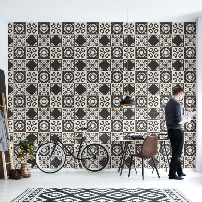 Spaanse stijl tegels - afsteken en plakken behang (Woonkamer)