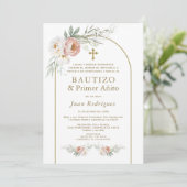 Spaanse Stof Roze Bloemen Doop 1e Verjaardag Kaart (Staand voorkant)