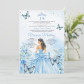 Spaanse Stofblauwe Prinses Vlinder Boog 15 Jaar Kaart (Staand voorkant)