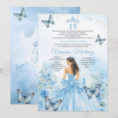 Spaanse Stofblauwe Prinses Vlinder Boog 15 Jaar Kaart (Voorkant / Achterkant)