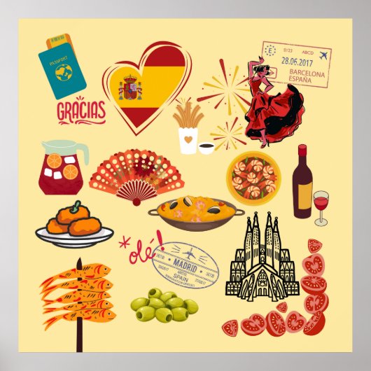 Spaanse Symbolen Travel Lovers Poster (Voorkant)