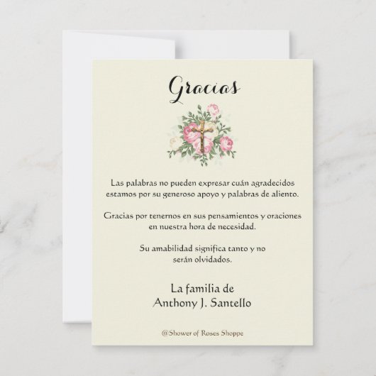 Spaanse sympathie begrafenis dank u Guadalupe Mary Bedankkaart (Achterkant)