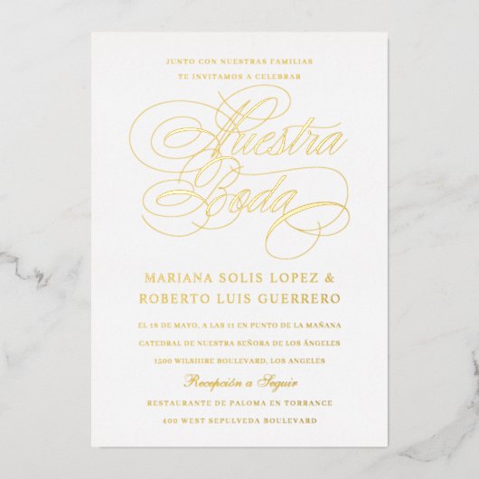 Spaanse taal Nuestra Boda Gold Folie Uitnodiging (Voorkant)